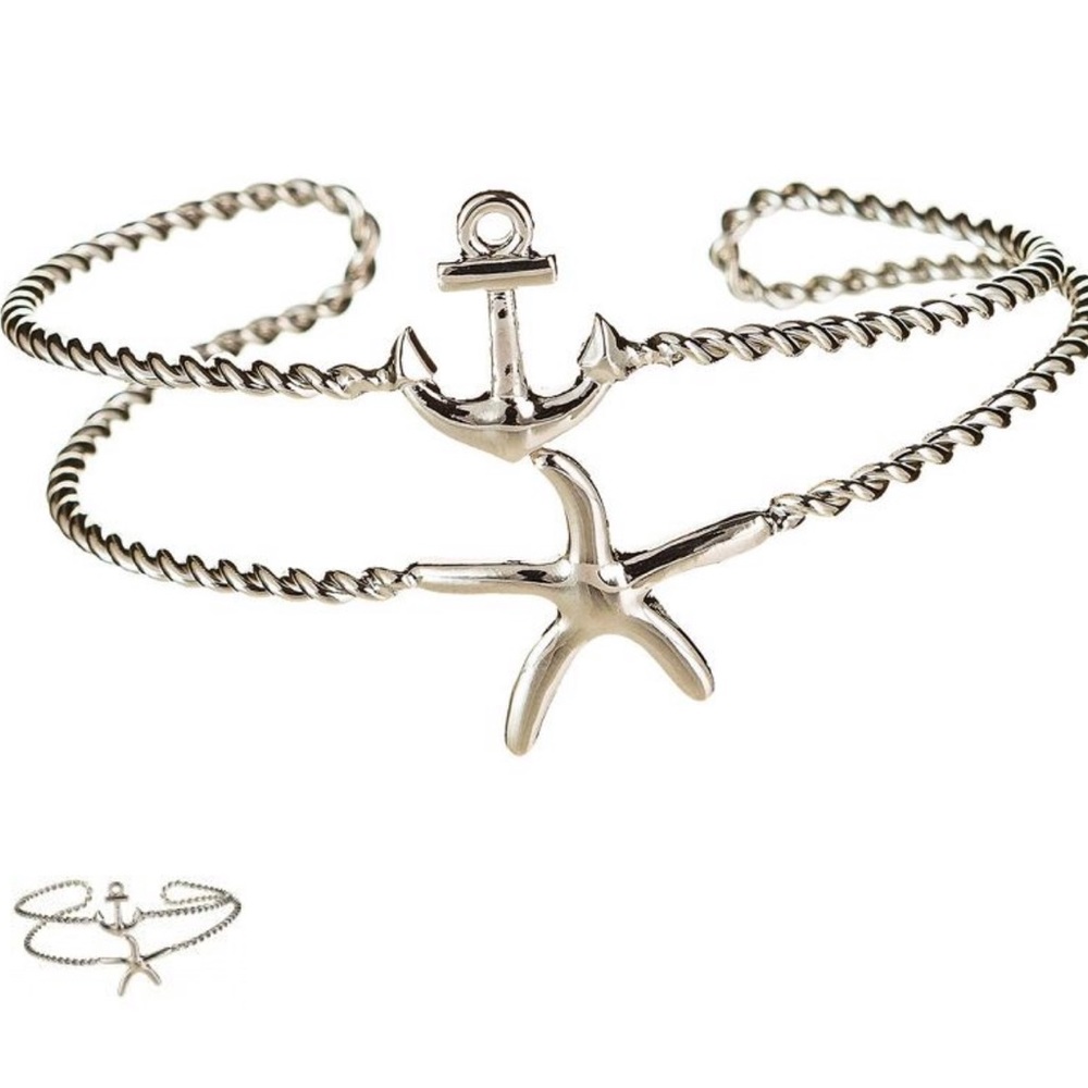Anchor & Starfish Braided Open Cuff Bracelet